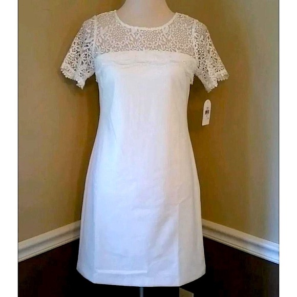 Ivory Little White Dress Floral Lace Shoulders by Jessica Simpson from Modcloth - Picture 1 of 7